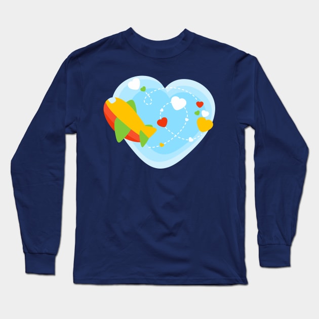 Cute Airplane with Hearts and Clouds Long Sleeve T-Shirt by RageRabbit